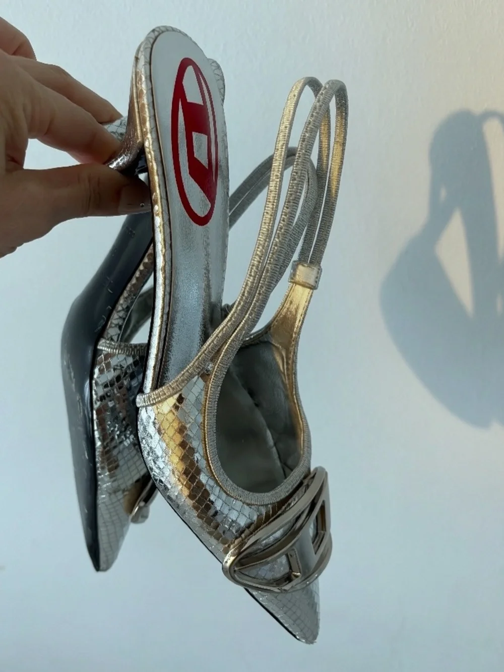Vintage Diesel Y2K Silver Slingback Heels EU 38